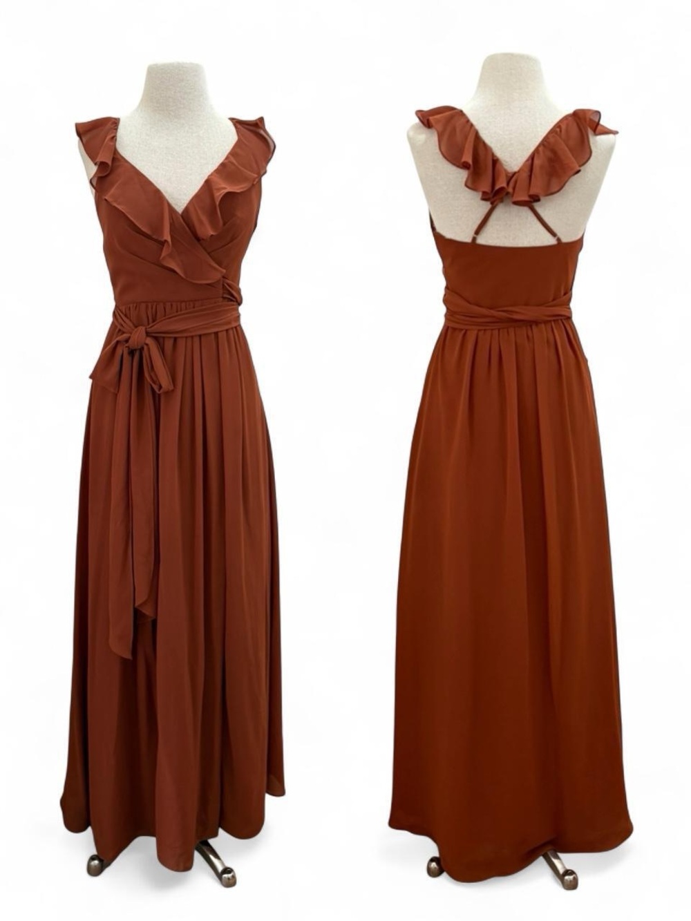 Revelry Valerie Chiffon Faux Wrap Dress in Rust Orange Size 2 XSmall Elegant